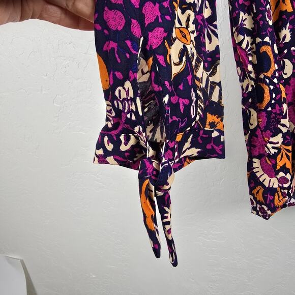Rachel Zoe Floral Popover Top 3/4 Notch Neck Purple Orange Boho Causal Flowy 1X - Picture 5 of 14